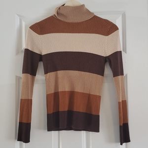 Neutral striped turtleneck sweater